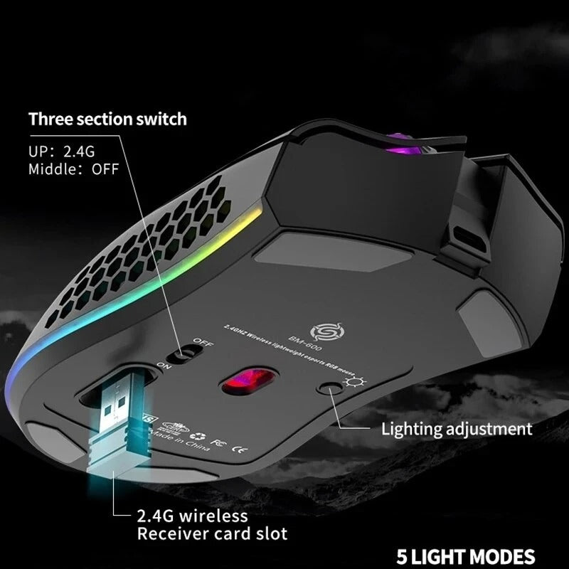Ratón Inalámbrico Recargable RGB BM600 para PC