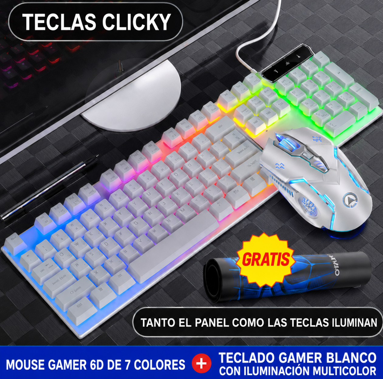 Combo Gamer Teclado Sensación Mecánica + Mouse RGB Alta Precisión PC Laptop