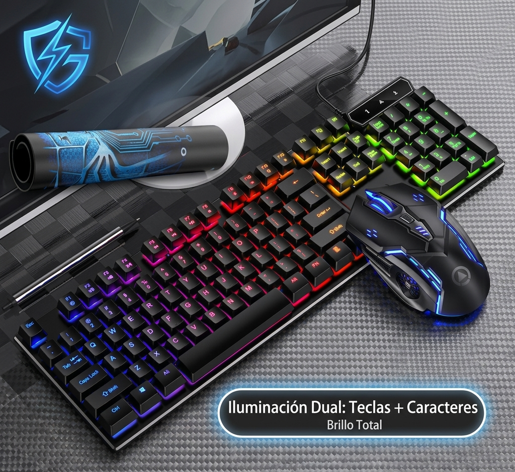 Combo Gamer Teclado Sensación Mecánica + Mouse RGB Alta Precisión PC Laptop